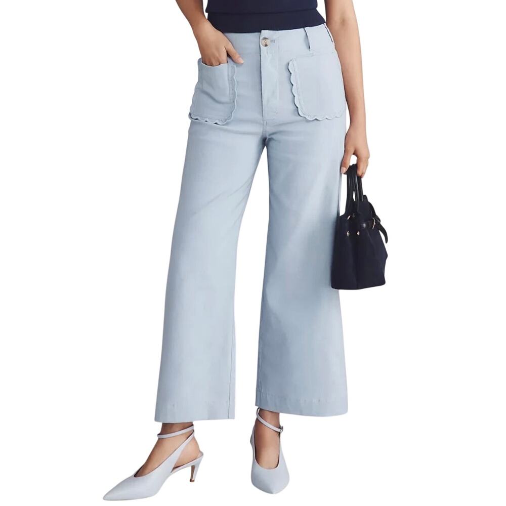 Maeve Colette Scallop-Pocket Wide-Leg Cropped Pants Women’s 32 Light Blue NEW